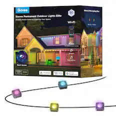 Govee Permanent Outdoor Lights Elite is a durable and multi-colored lighting solution for your space. The 50 FT Wi-Fi Enhanced White Lighting Effect provides a bright and colorful display. The lights are waterproof and easy to install, making them perfect for outdoor use. The black version of the lights offers a sleek and modern look, and they are compatible with both Alexa and Google Home for added convenience. With a brightness of 1440lm and a color temperature of 4000K, these lights are sure to illuminate your space with a warm and inviting glow.