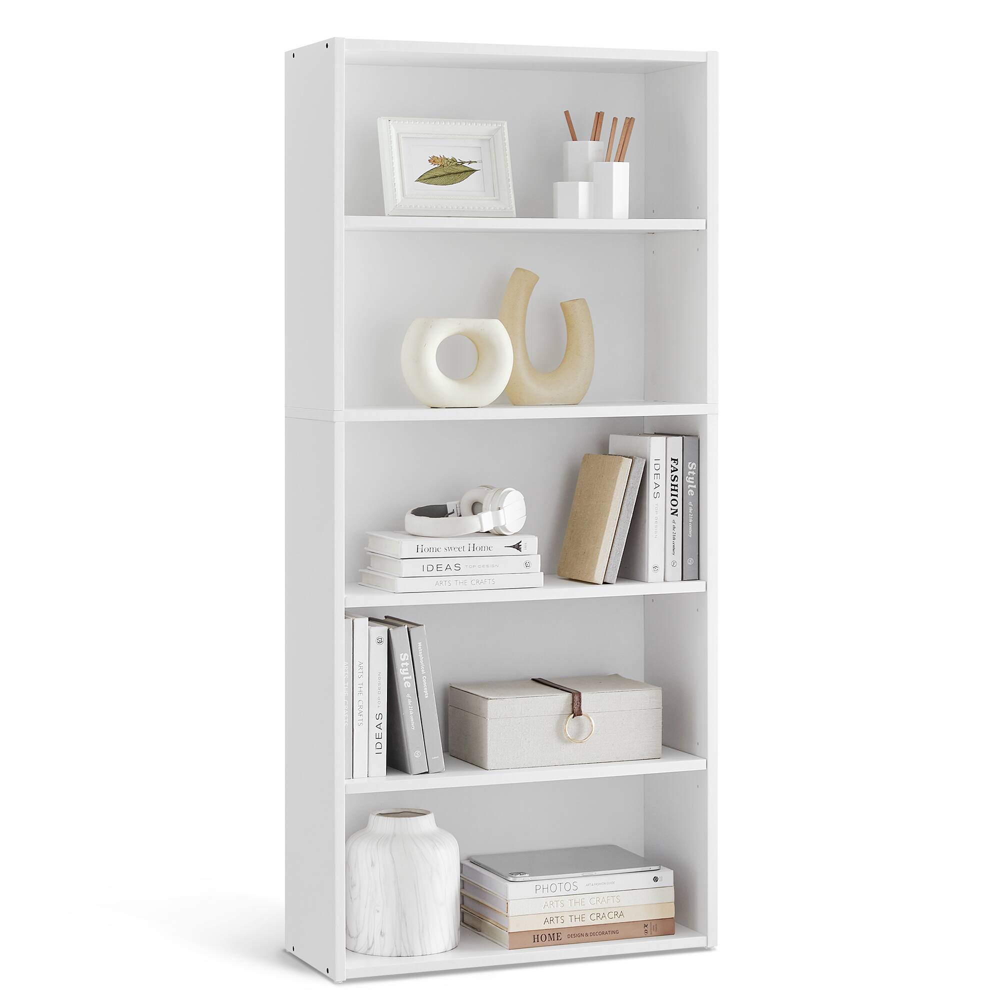 Songmics Home - CUSTOS Collection - Bookshelf, 5-Tier Bookcase, Book Shelf, Open Storage Shelf, 9.4 x 23.6 x 52.8 Inches - Cloud White