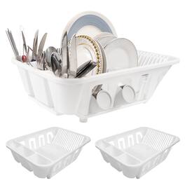 KOOMADE - 2PK Drain Rack Dish Rack and Drainboard Self Draining System with Angled Base and Multiple Holders Kitchen Use - White