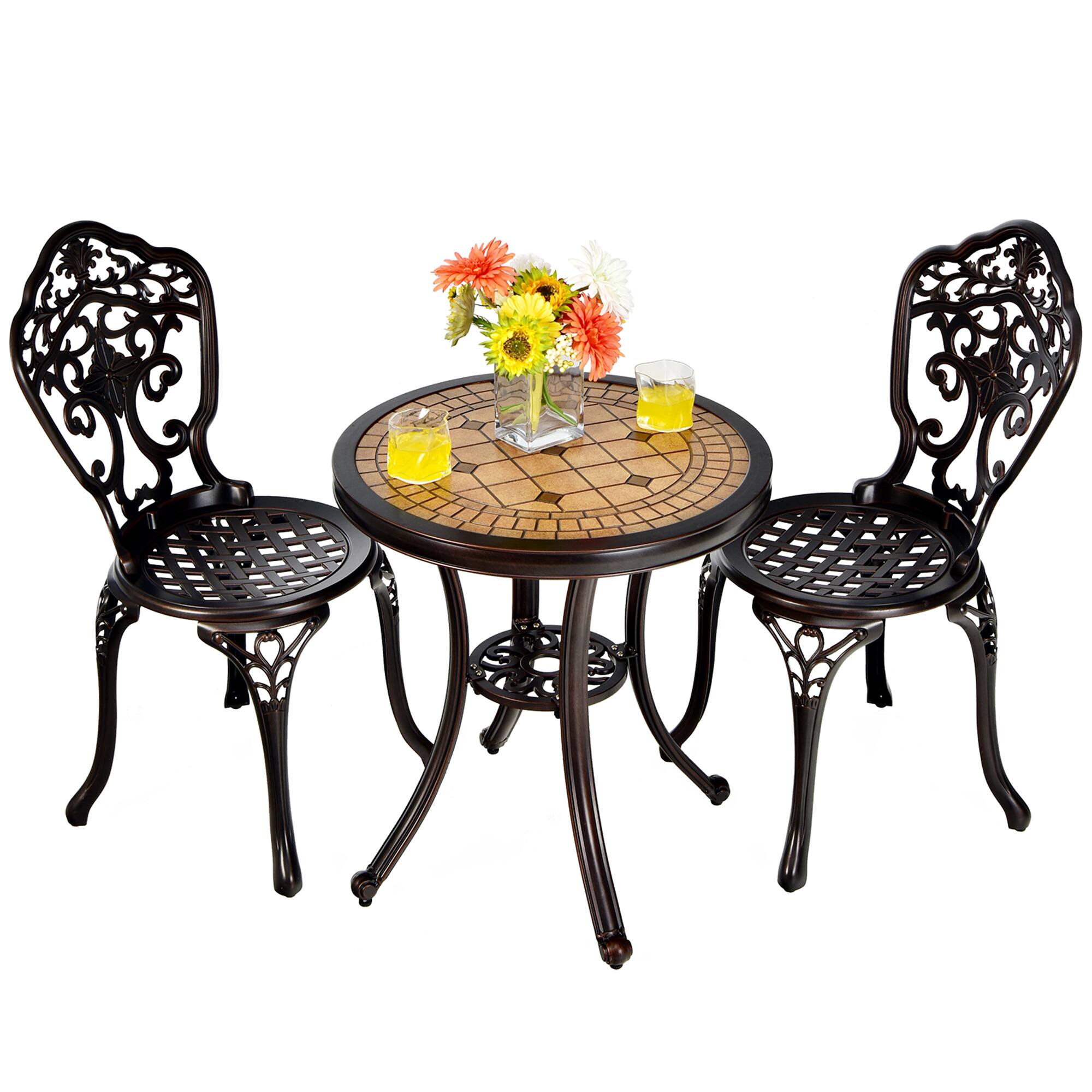 Alt View 1. Gymax - Gymax 3PCS Cast Aluminum Patio Bistro Set Outdoor Table & Chairs Furniture Set - as pic.