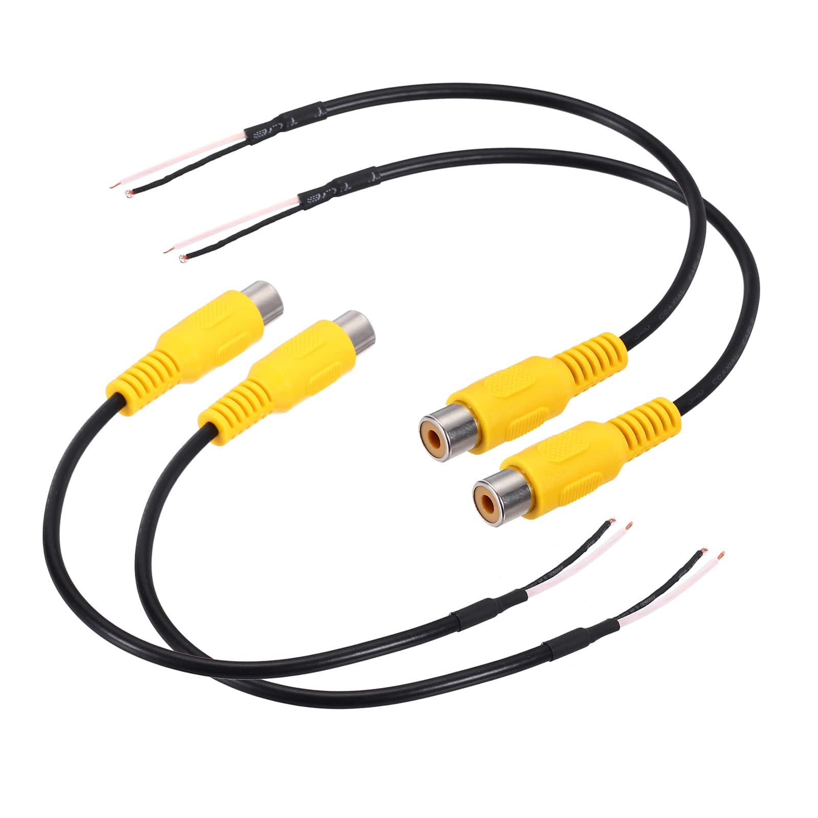 Unique Bargains - 4pcs 8" Yellow RCA Female Plug to Bare Wire Adapter for Audio Video Amplifier Speaker Wire - Black