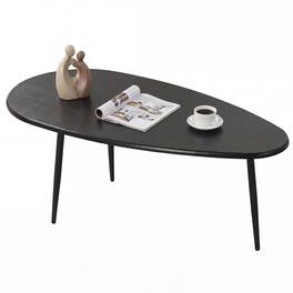 Costway - Oval Coffee Table, Mid Century Center Table with Sturdy Metal Construction for Home - Black