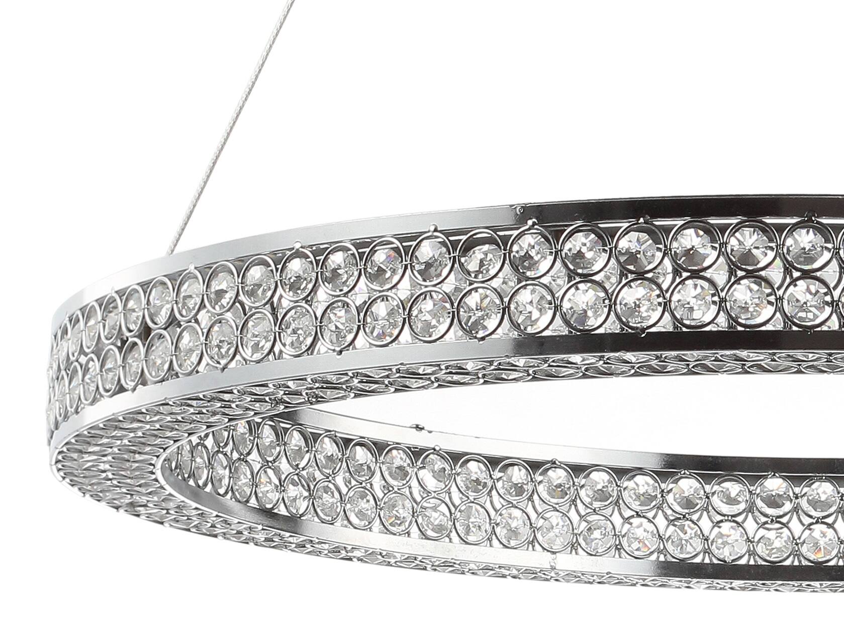 Alt View 4. Jonathan Y - Benton 24.7" Round Integrated LED Crystal/Metal Pendant, Chrome/Clear - Clear/Chrome.