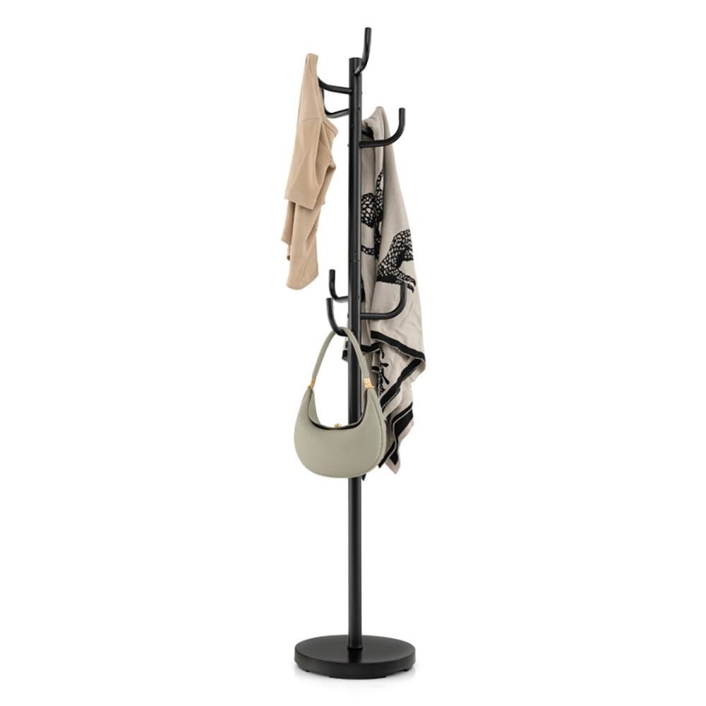 Angle. Kadyn - Metal Coat Rack Stand with 8 Sturdy Hooks and Metal Base, Tree Shaped Coat and Hat Hanger, Coat Racks for Foyer - Black.