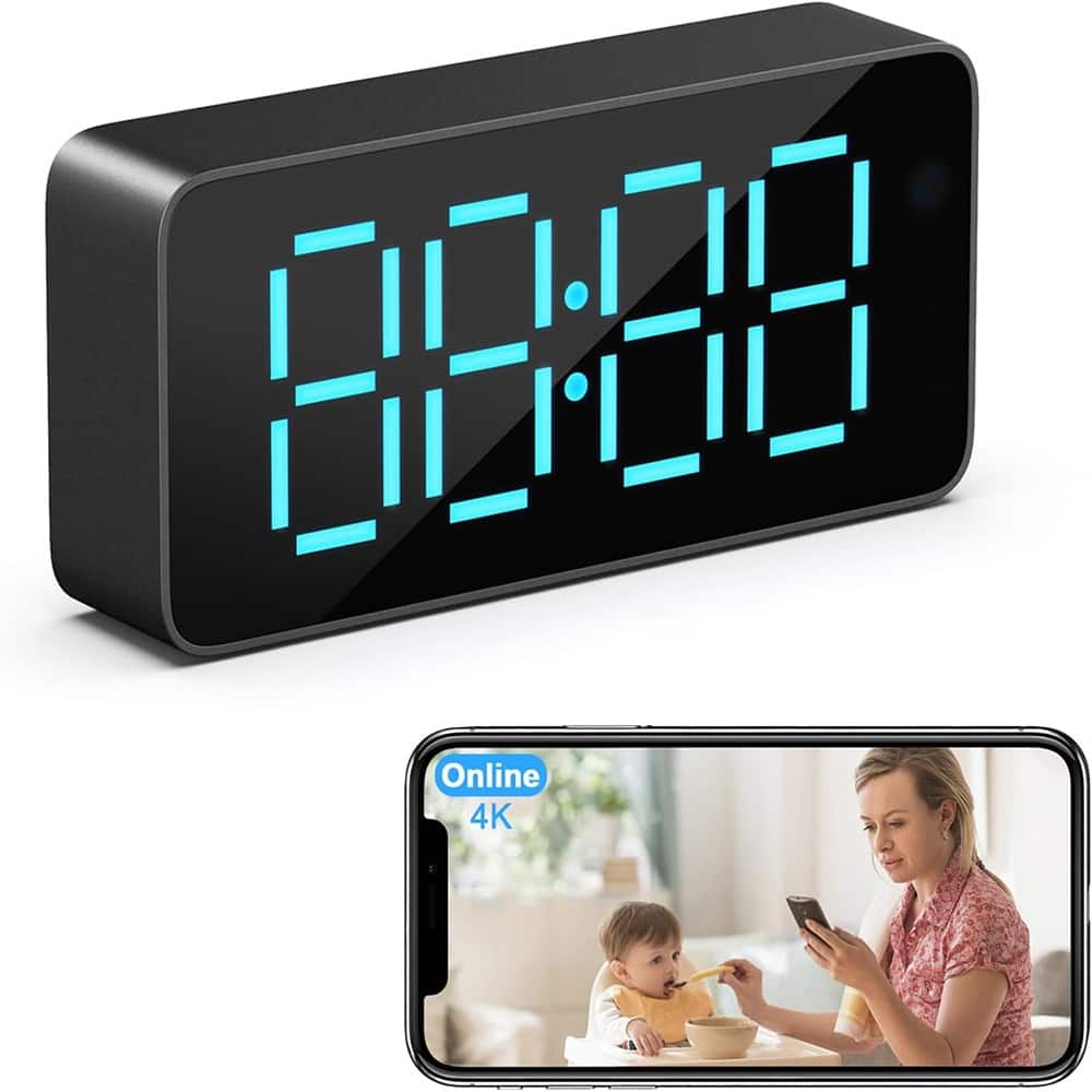 RTMB - Hidden Camera Clock 1080P HD Wireless Cameras Spy Camera for Indoor Security WiFi Nanny Cam - Black
