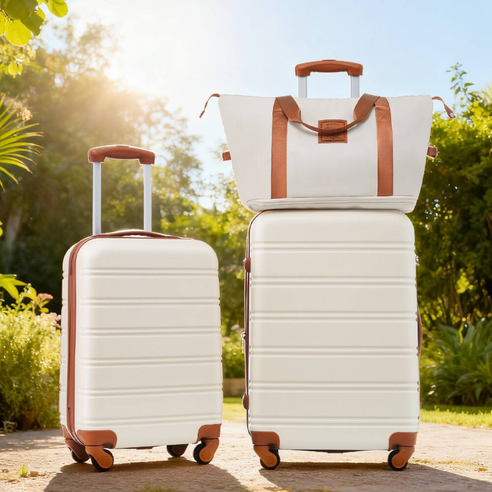 Alt View 1. Ecooso - 2-Piece Expandable ABS Spinner Luggage Set with TSA Lock, Lightweight Hard Shell, and 360° Wheels - Brown+White.