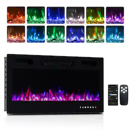 Winado - Wifi Electric Fireplace 36'' 1500W Wall Mounted Freestand Fireplace Heater - Black