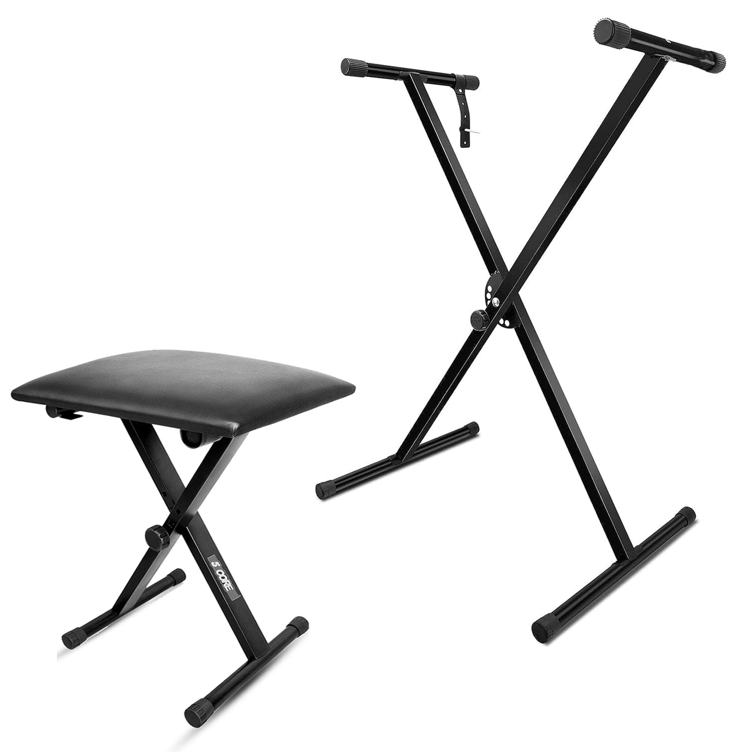 5 CORE - Keyboard Stand Piano Bench Combo Adjustable Key Board Stands 2" Padded Musician Chair Set - Black