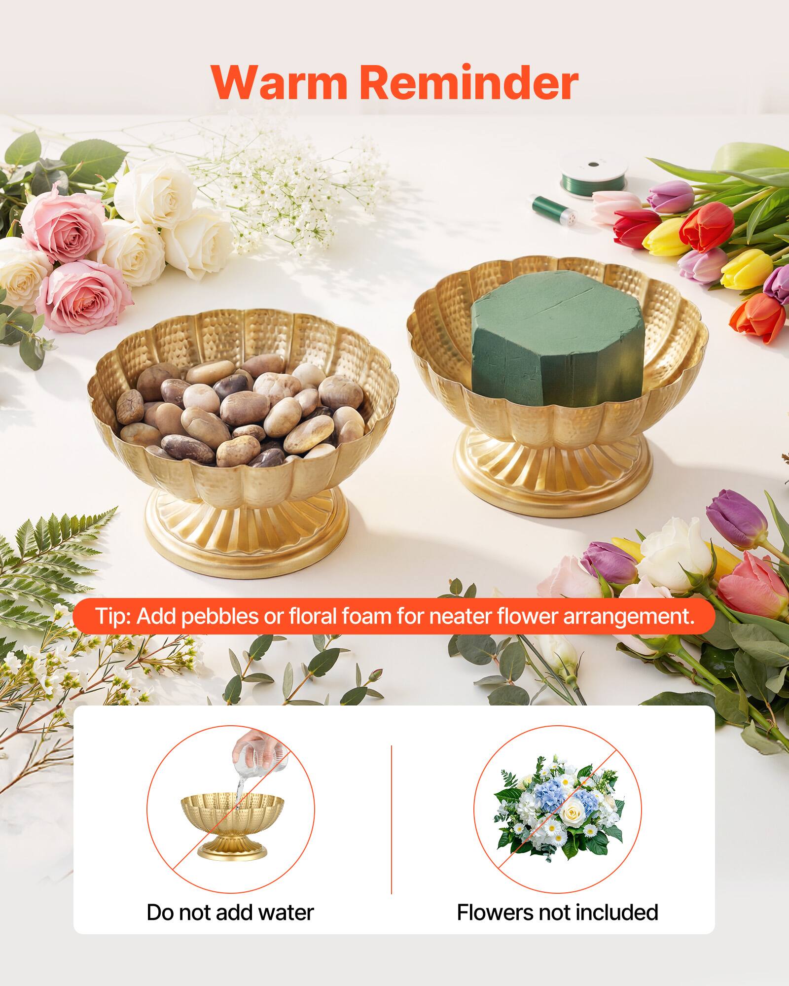 Warm Reminder

Tip: Add pebbles or floral foam for neater flower arrangement.

Do not add water

Flowers not included