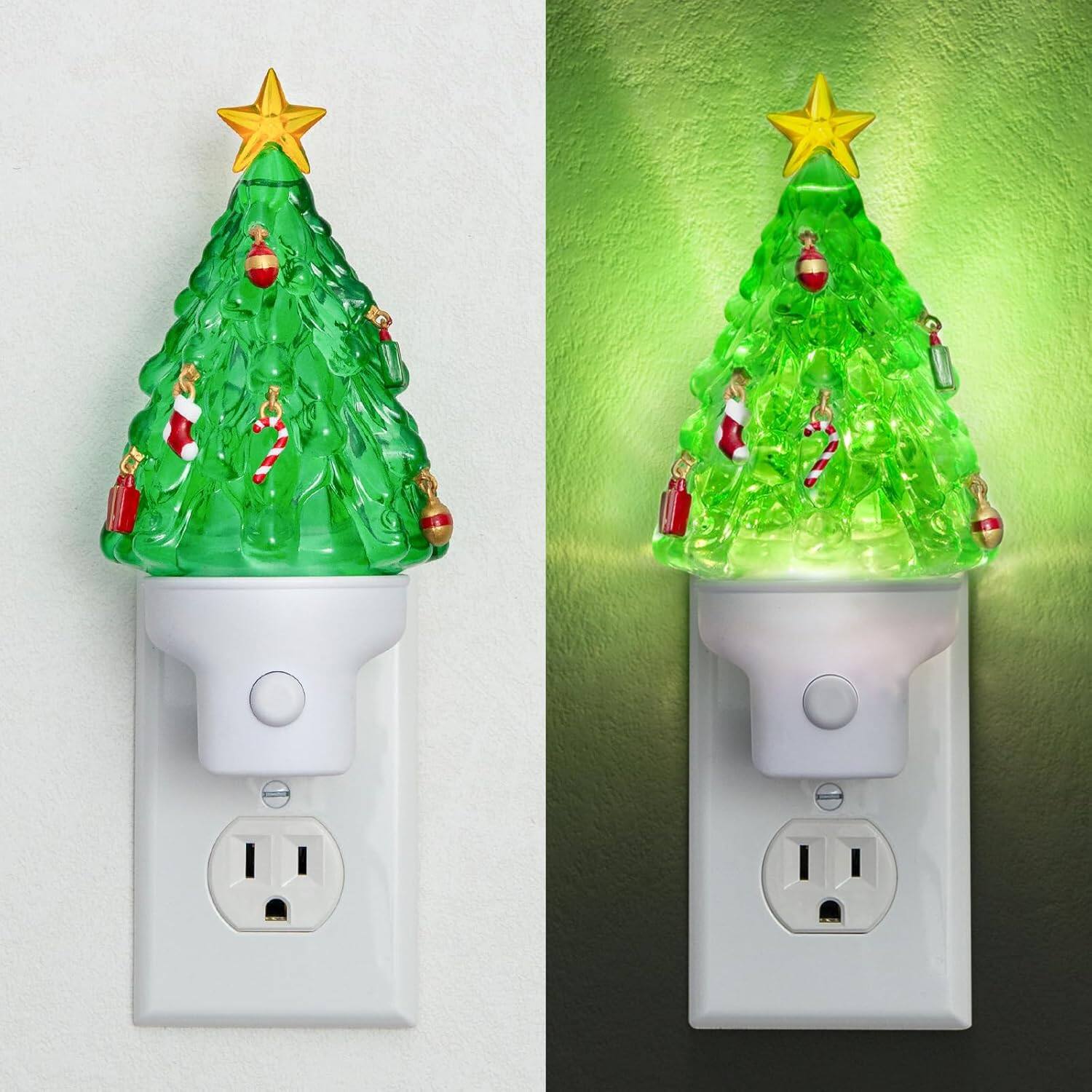ACJPR - Christmas Tree Night Light – Swirling Glitter, Plug-in with Switch - Green Christmas Tree