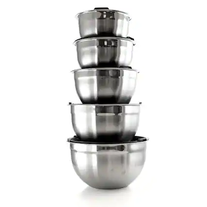 Front. MegaChef - MegaChef 5 Piece Multipurpose Stackable Mixing Bowl Set with Lids - Silver.