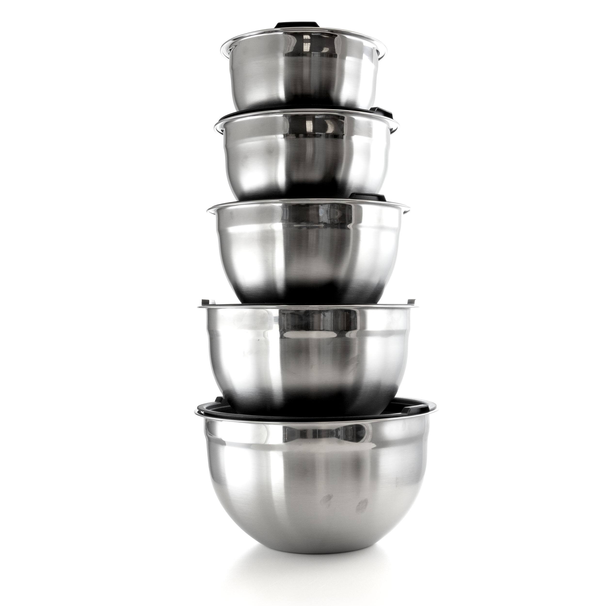 MegaChef - 5 Piece Multipurpose Stackable Mixing Bowl Set with Lids - Silver