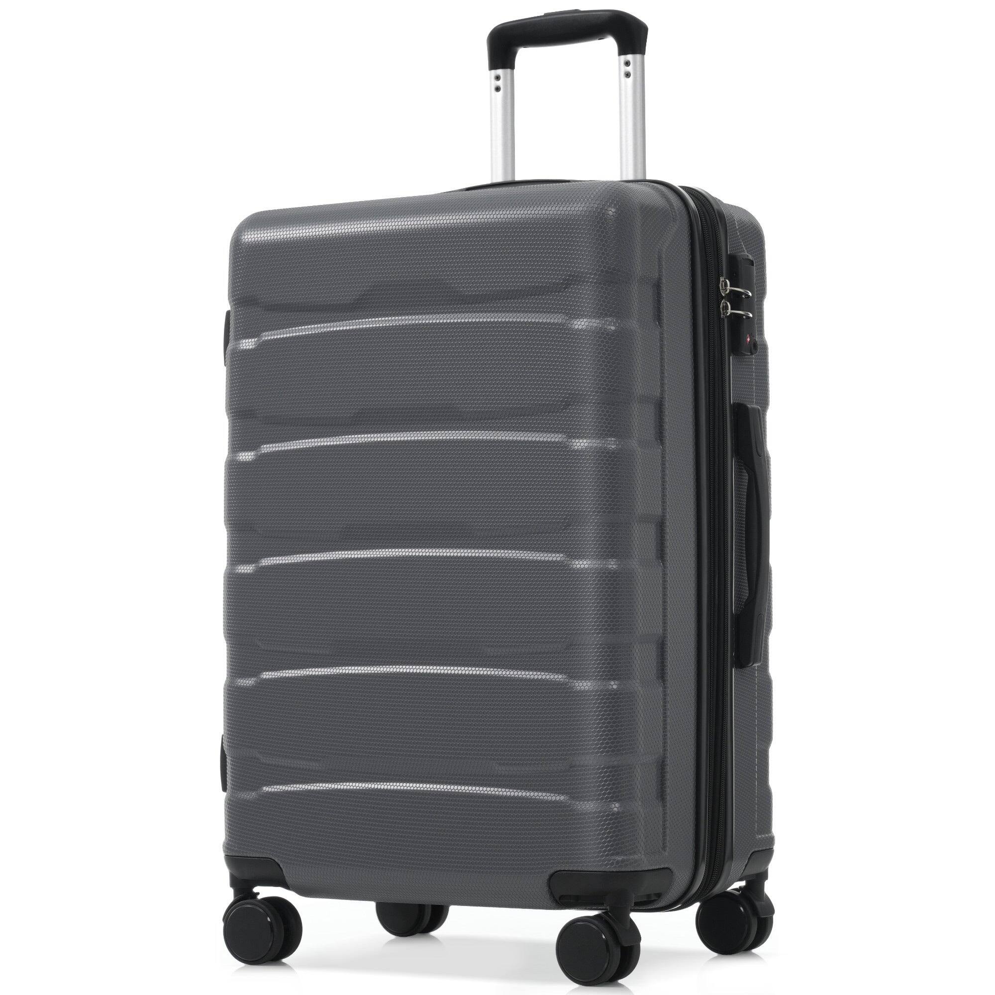 Angle. BreeBe - 24 Inch Hardshell ABS Checked Luggage, Durable Expandable Travel Suitcase with Spinner Wheels, TSA Lock - Gray.