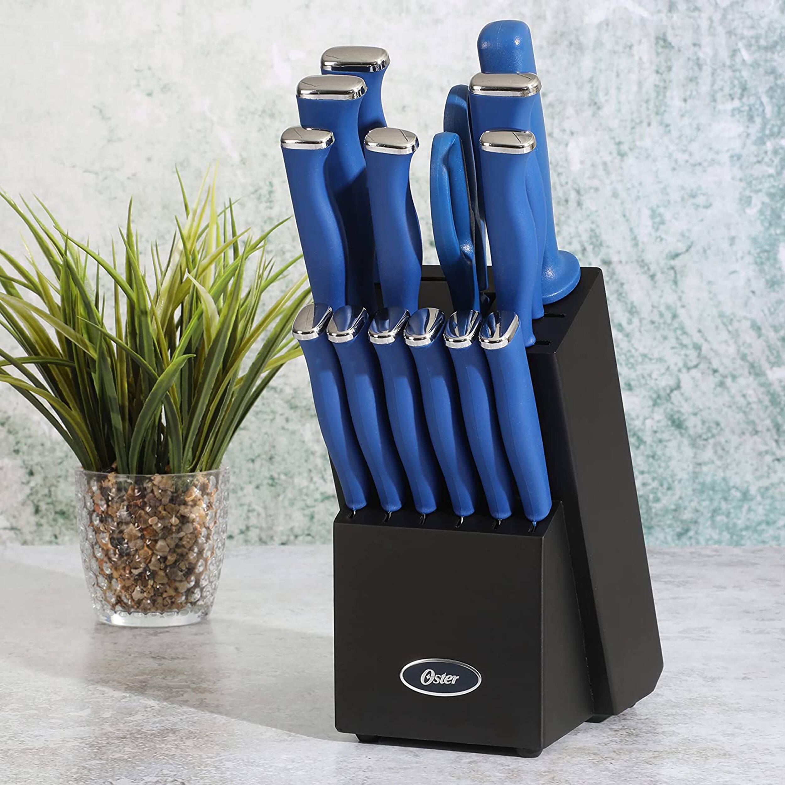Alt View 6. Oster - Oster Langmore 15 Piece Stainless Steel Blade Cutlery Set in Dark Blue - Dark Blue.