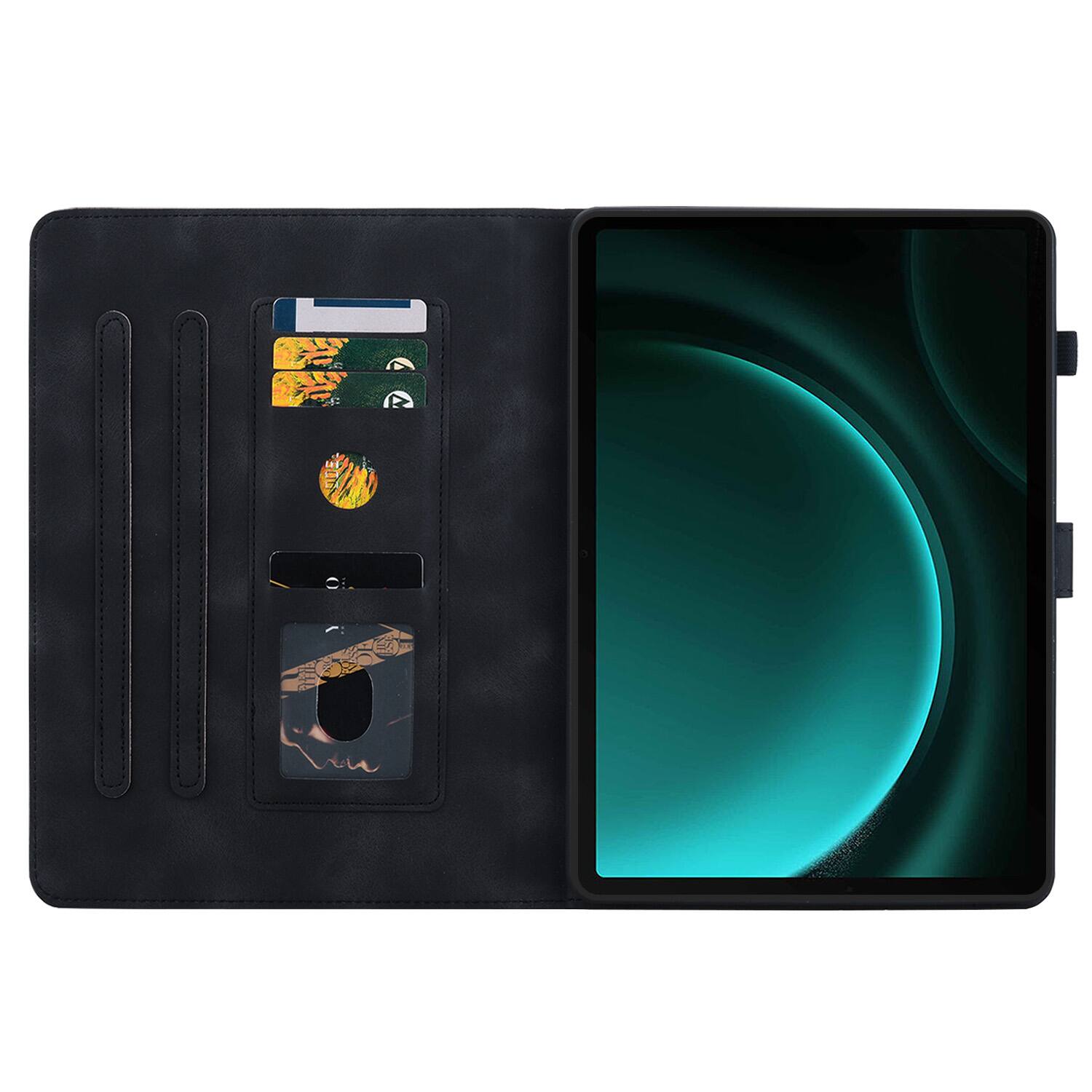 Back. Dteck - Case for Samsung Galaxy Tab S10 FE & S10 Lite and S9 FE & S9,Embossed Pattern PU Leather Flip Card Holder Stand Cover - Black.