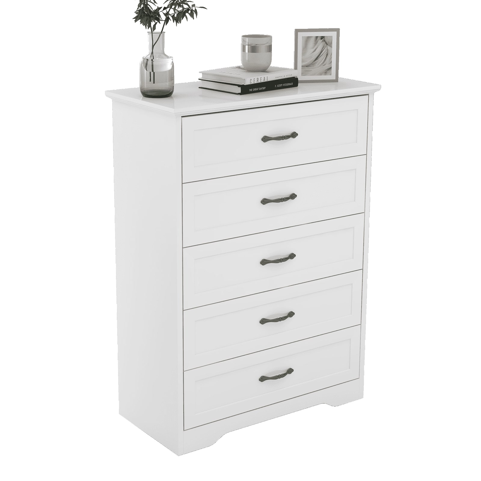 Qeetex - White 5-Drawer Storage Chest, Sturdy MDF for Bedroom, Closet, or Office - White 5 Drawers