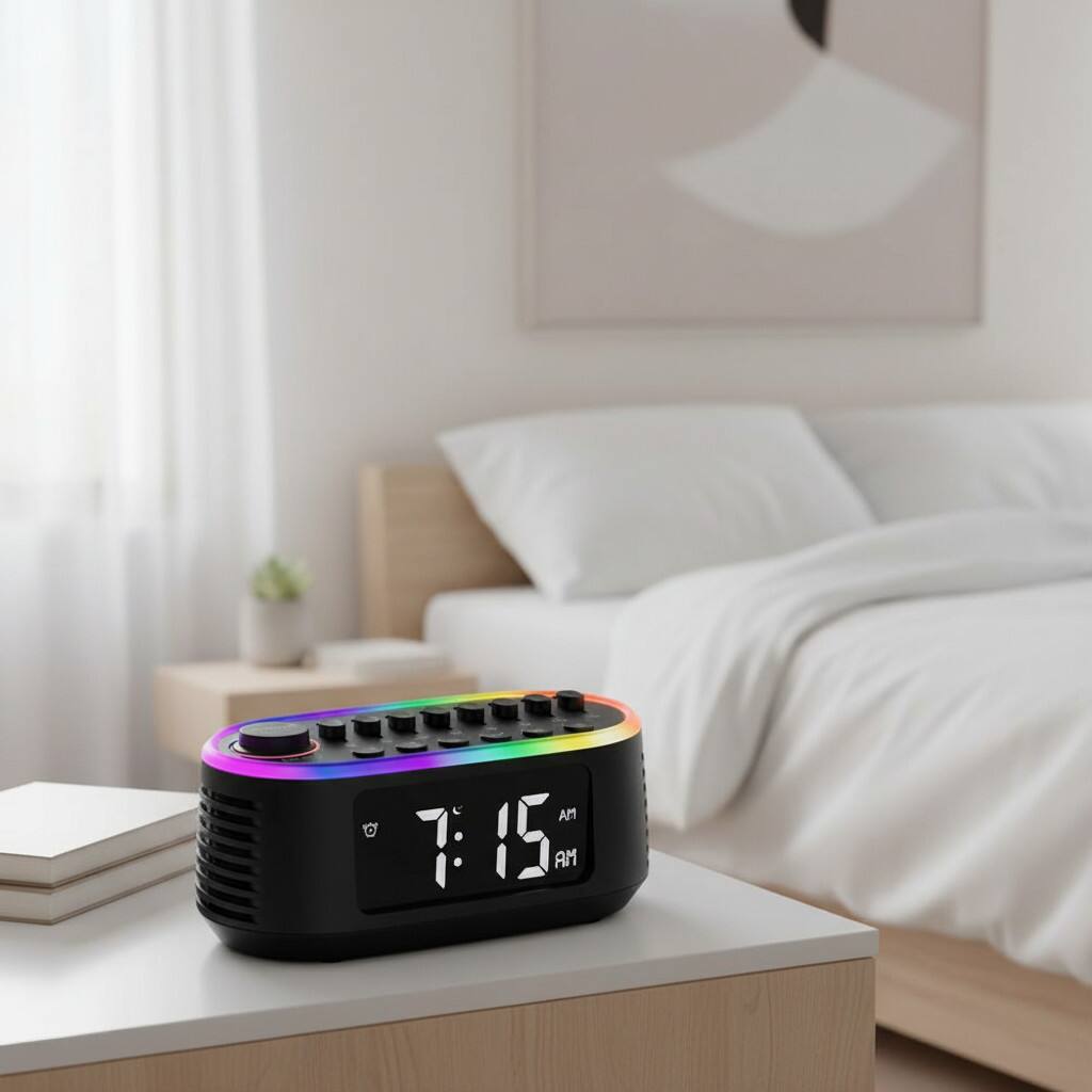 Alt View 3. Dazzed Corner - White Noise Machine Bluetooth Speaker, Digital Alarm Clock - Black.