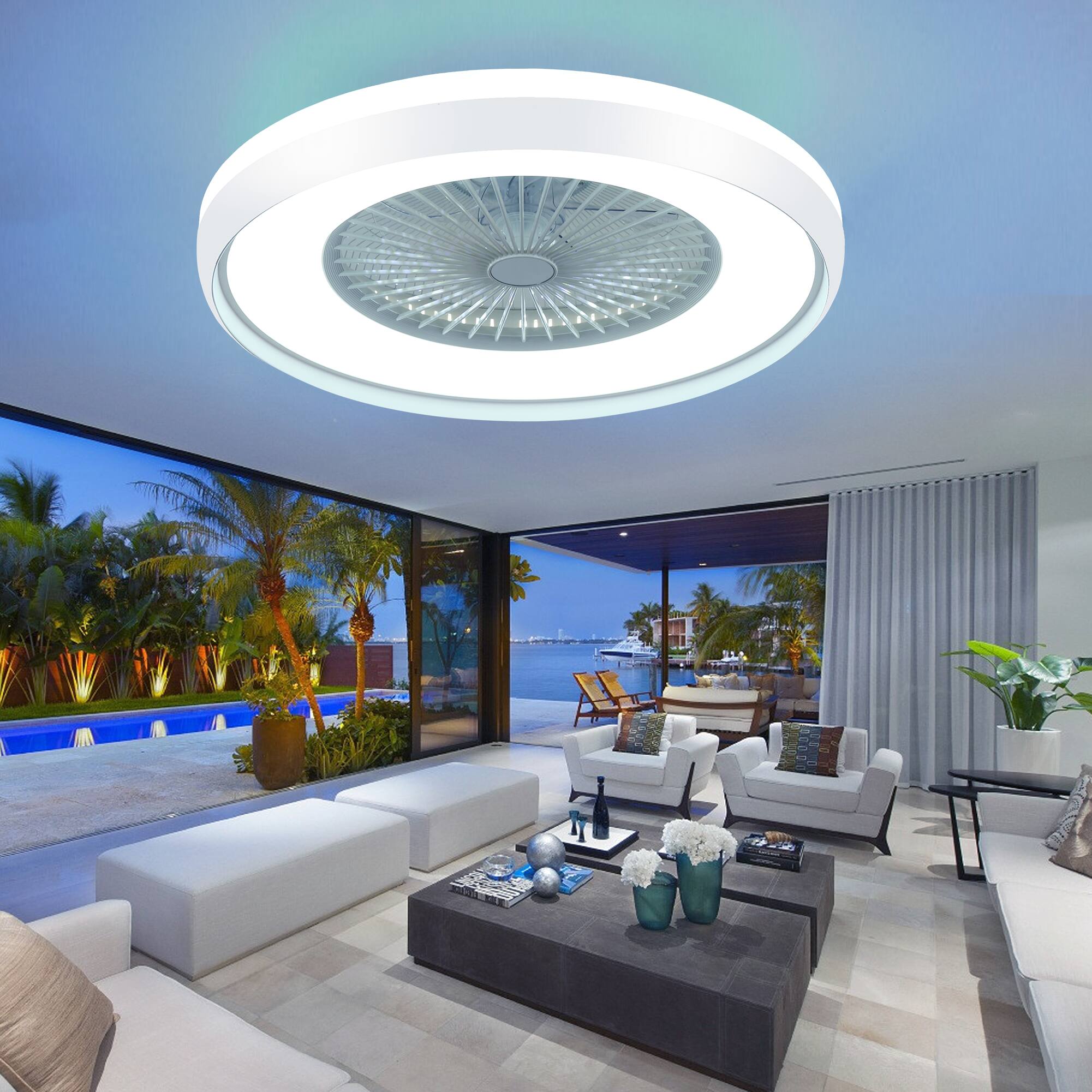 Alt View 5. Domanki - 24" Bladeless Ceiling Fan with RGB Light, Smart Modern Ceiling Fans with Voice/App/Remote Control - White.