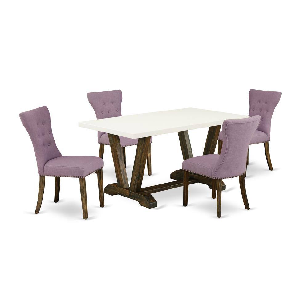 Left. East West Furniture - East West Furniture V726GA740-5 5-Piece Dinette Set- 4 Upholstered Dining Chairs with Dahlia Linen Fabric Seat and - Multi-Color.