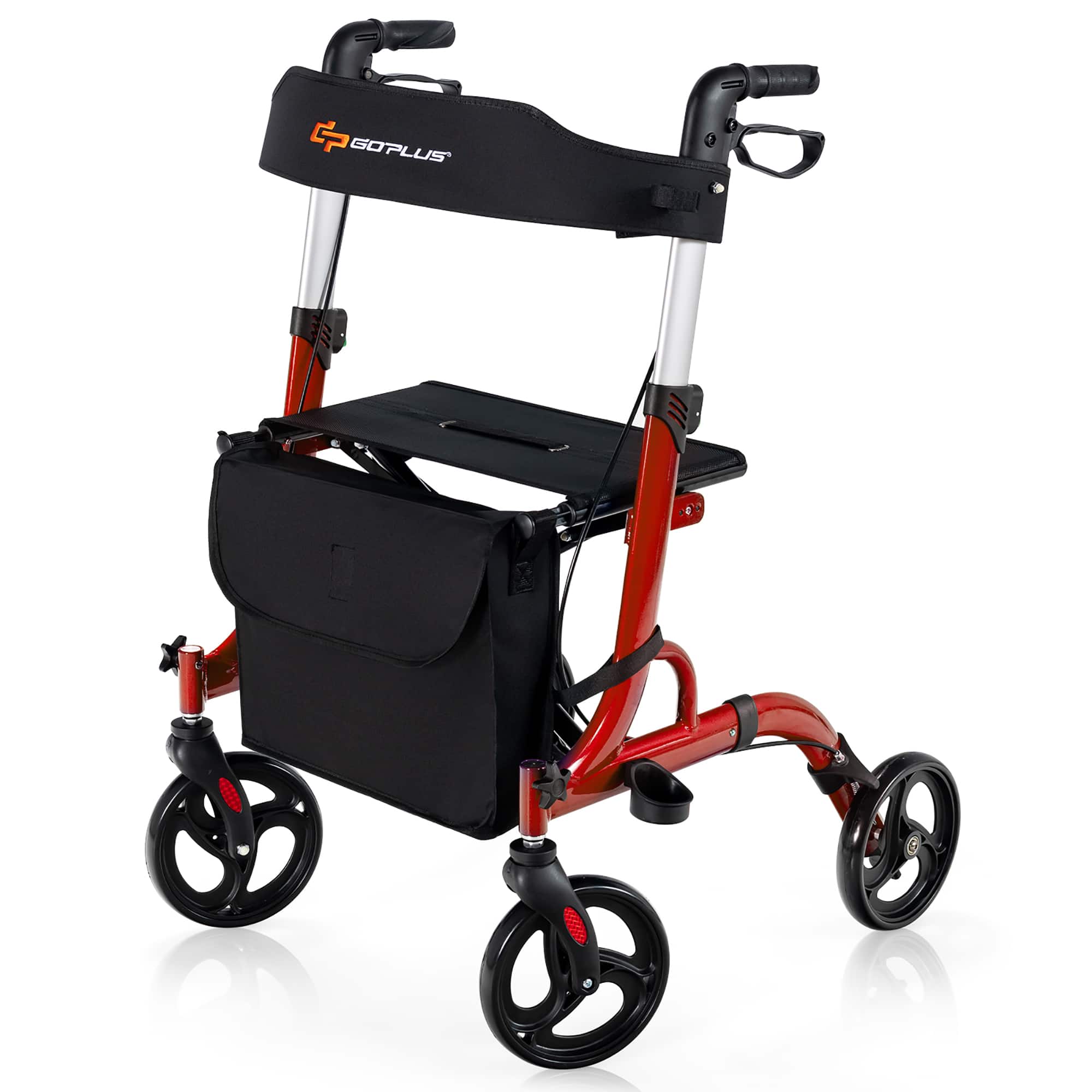 Front. Costway - Costway Rollator Walker w/ Seat, Folding Aluminum Rolling Walker w/ 8-inch Wheels, Red - Red.