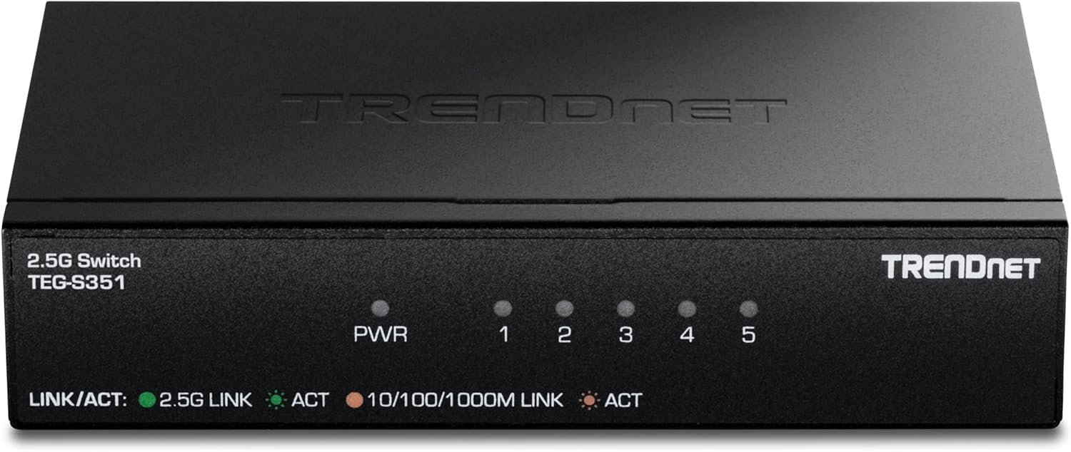 TRENDNET 2.5G Switch TEG-S351

PWR 1 2 3 4 5

LINK/ACT: 2.5G LINK ACT 10/100/1000M LINK ACT