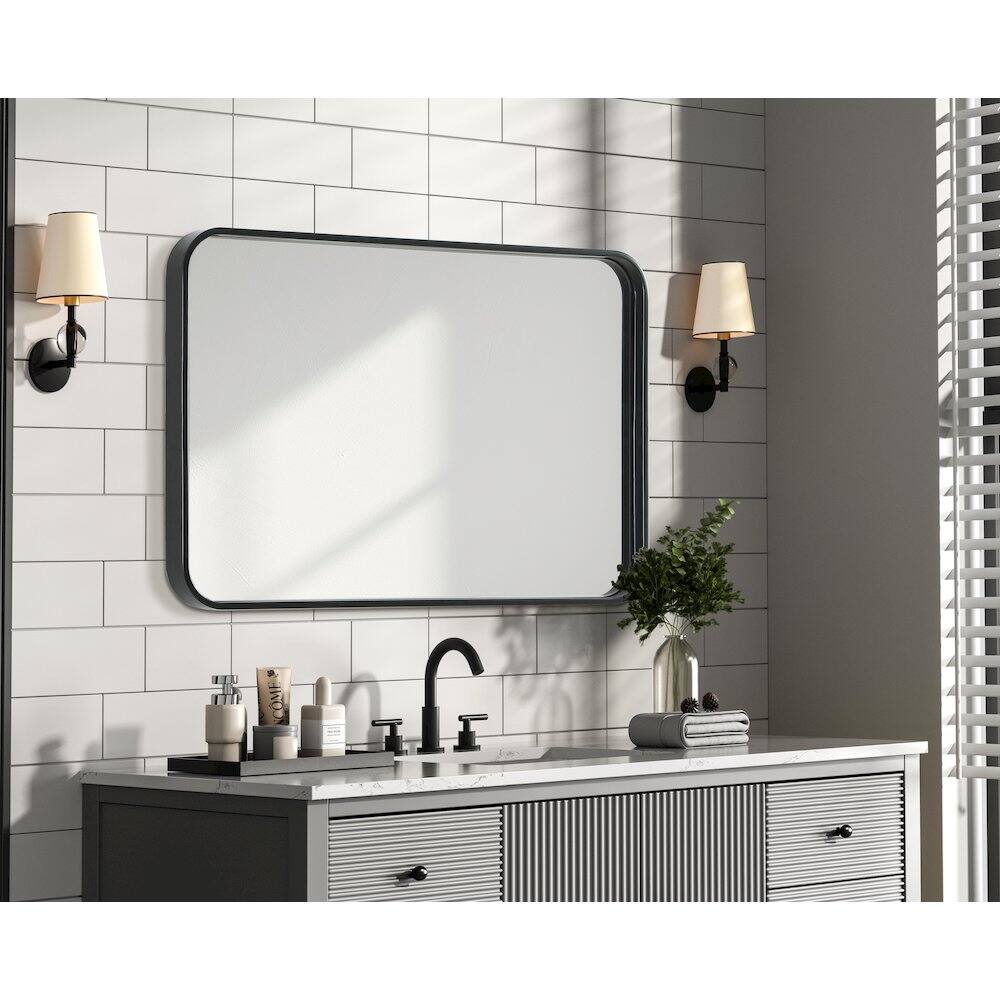 Alt View 2. Elegant Decor - Contour Metal Rectangle Mirror 20x30 in Black - Black.