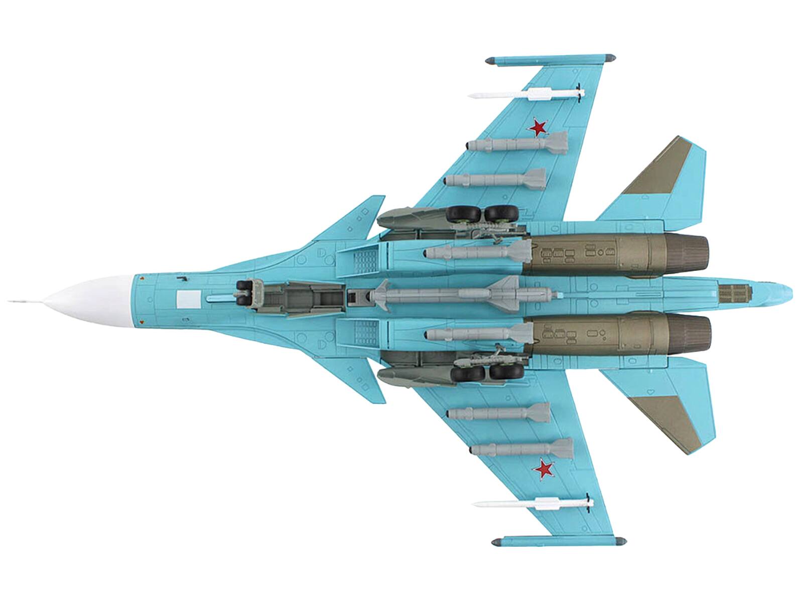 Left. Hobby Master - Sukhoi Su-34 Fullback Battle for Kyiv 277th Bomber Aviation Regiment Khurba Air Base 2022 Russian Air Force 1/72 - Blue, White, Grey.