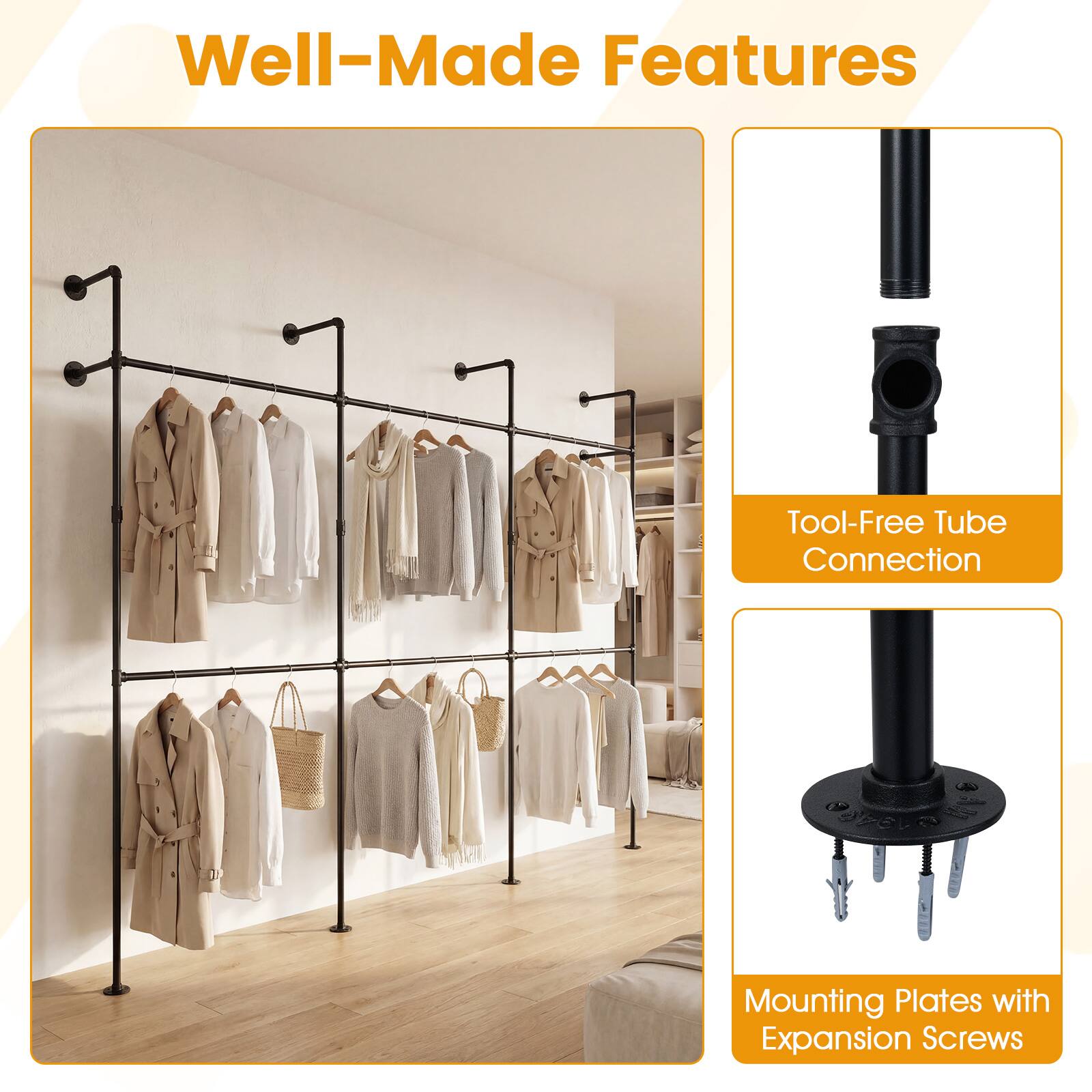 Well-Made Features

Tool-Free Tube Connection

Mounting Plates with Expansion Screws