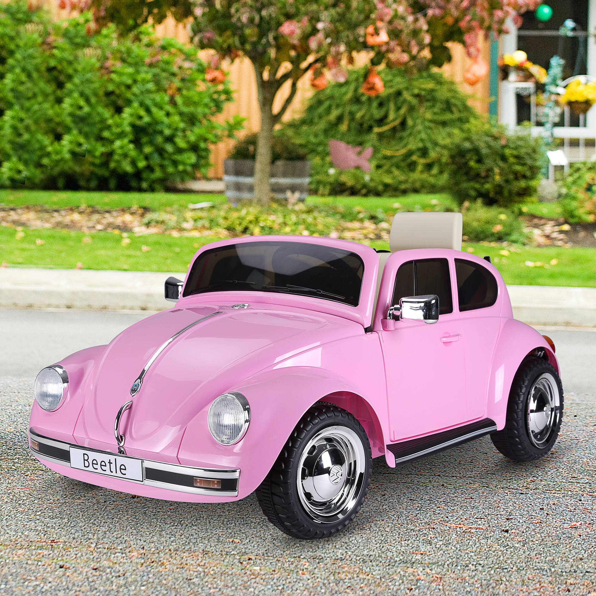 Alt View 6. Ecooso - Licensed Volkswagen Beetle 6V Kids Ride-On Car with Remote Control, Music, Lights, and MP3 Function for Ages 3–6 - Pink.