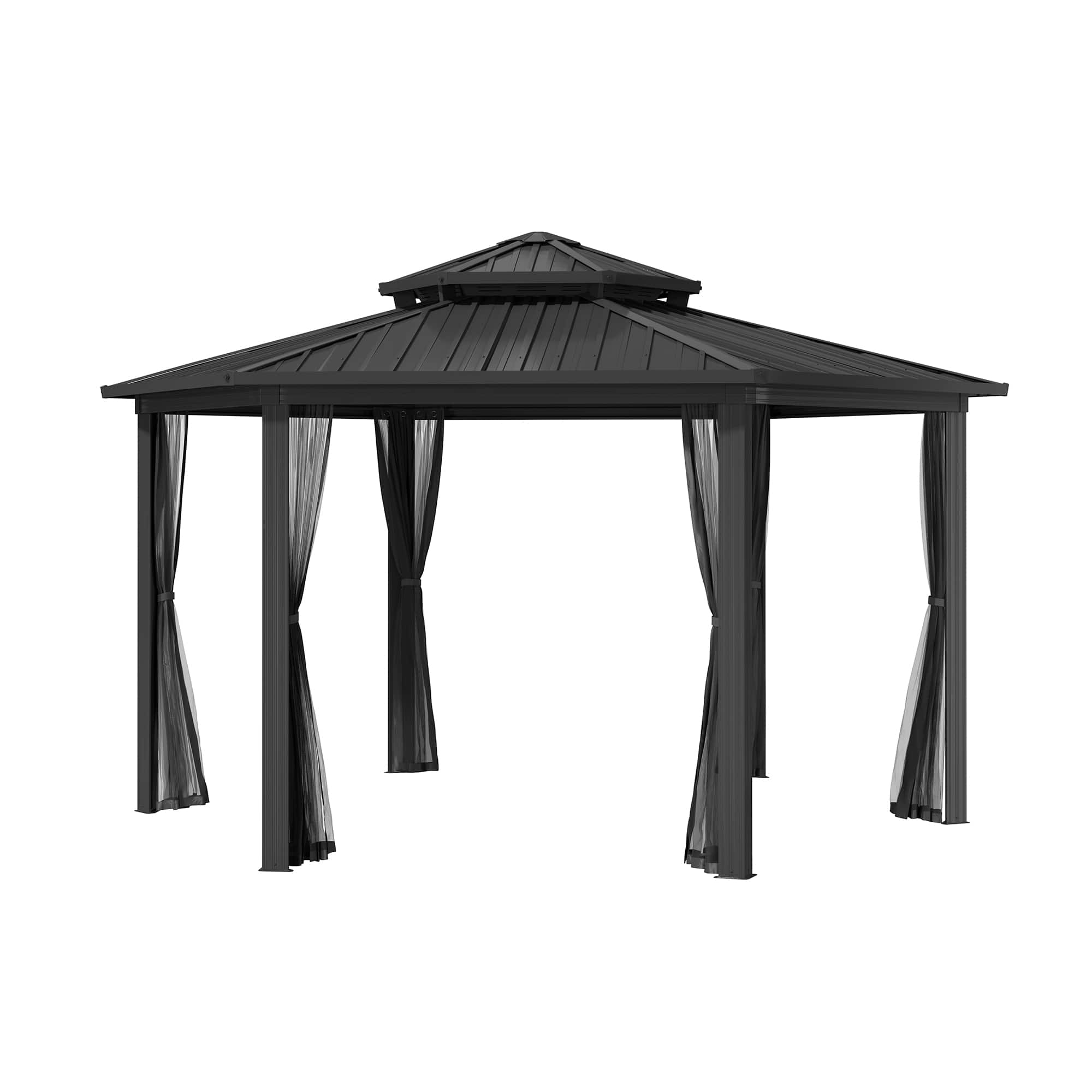 Mondawe - 15x15Ft Hardtop Gazebo Outdoor Hexagon Gazebo with Iron Double Roof Aluminum Frame and Nettings - Black price history on PriceWatchPro