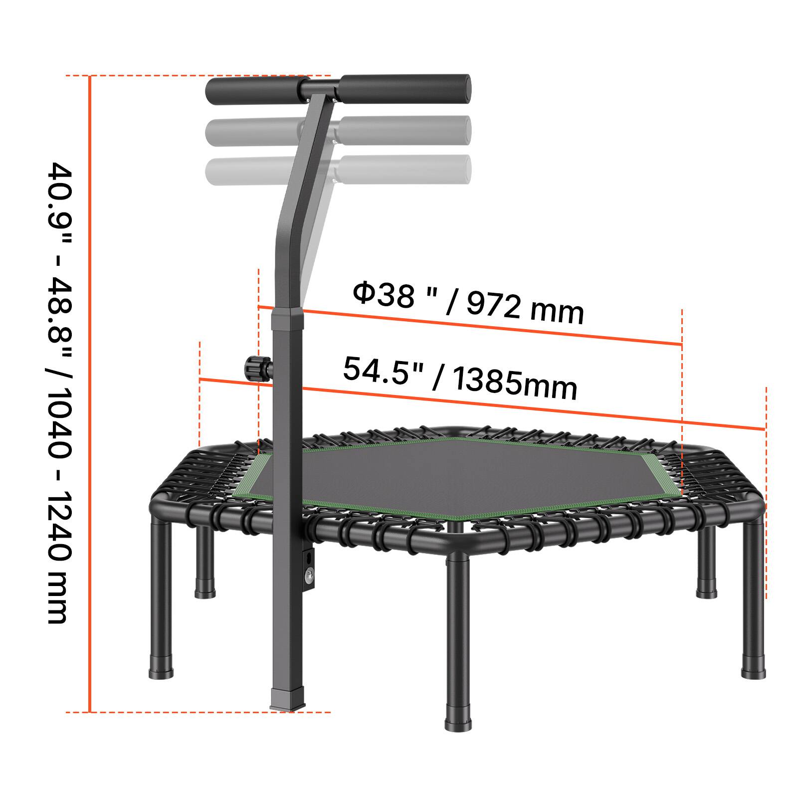 40.9" / 48.8" / 1040 - 1240 mm  
38" / 972 mm  
54.5" / 1385 mm