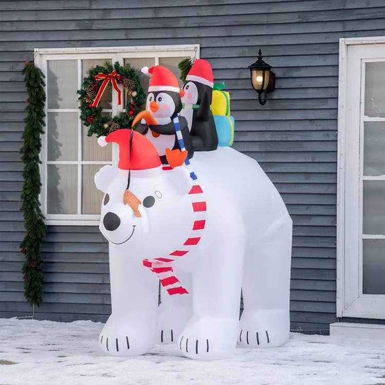 Alt View 1. PULUZ - 7 ft Polar Bear and Penguins Christmas Inflatable, LED Lighted Outdoor Holiday Blow Up Yard Decoration - White.