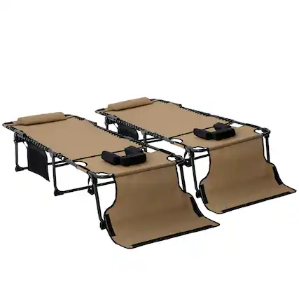 Front. Spaco - Spaco 2PCS Folding Chaise Chairs with 5-level Reclining Back, Reading Hole - Beige.