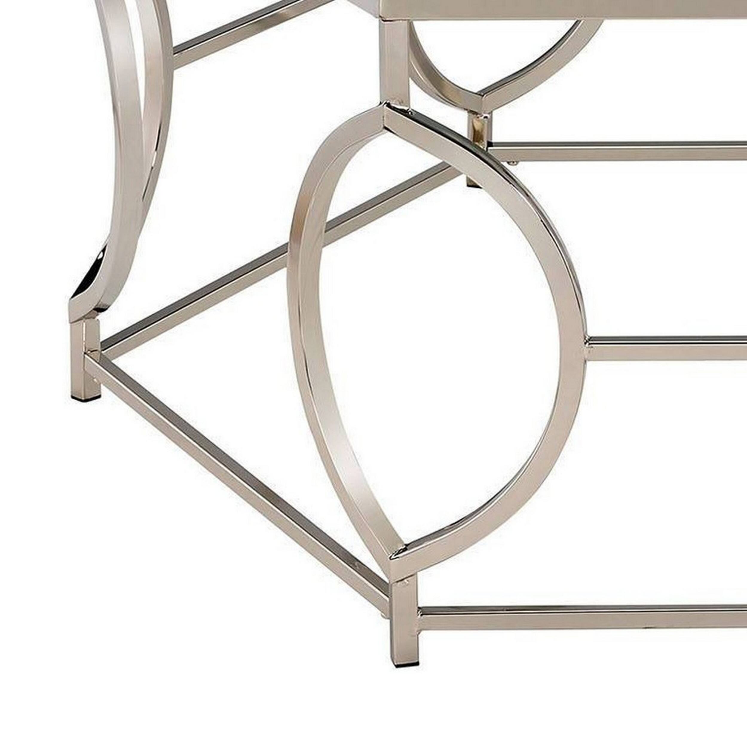 Alt View 2. Manhattan Lane - Slade 40 Inch Coffee Table, Hexagonal Glass Top, Geometric Base, Chrome - Chrome.