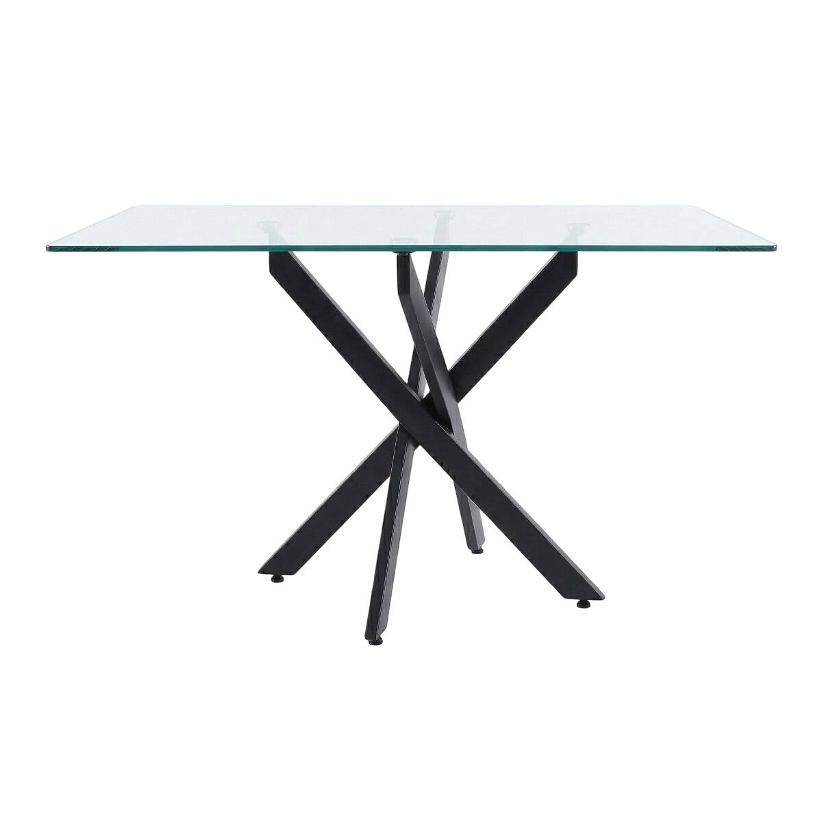 Angle. Loheer - Loheer Rectangular Glass Dining Table with Black Metal Legs, 47.24 Inch Modern Table - Black.
