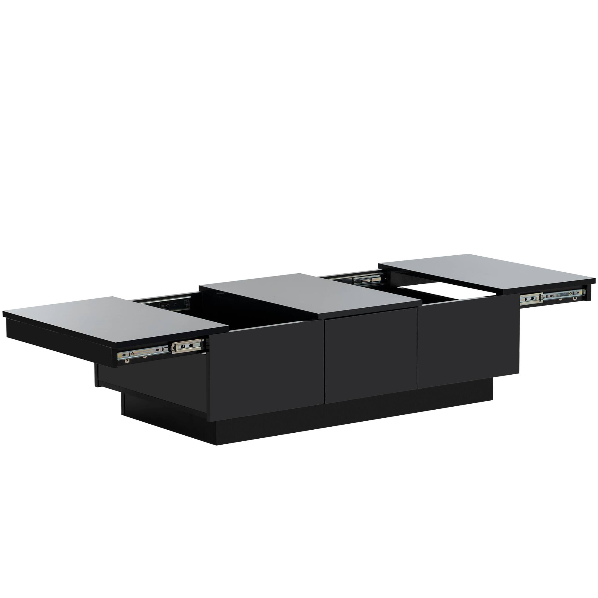 Alt View 8. Tiramisubest - Extendable Coffee Table with 2 Hidden Storage Compartment,High-gloss Center Table with Sliding Top & 2 Drawers,Black - Black.