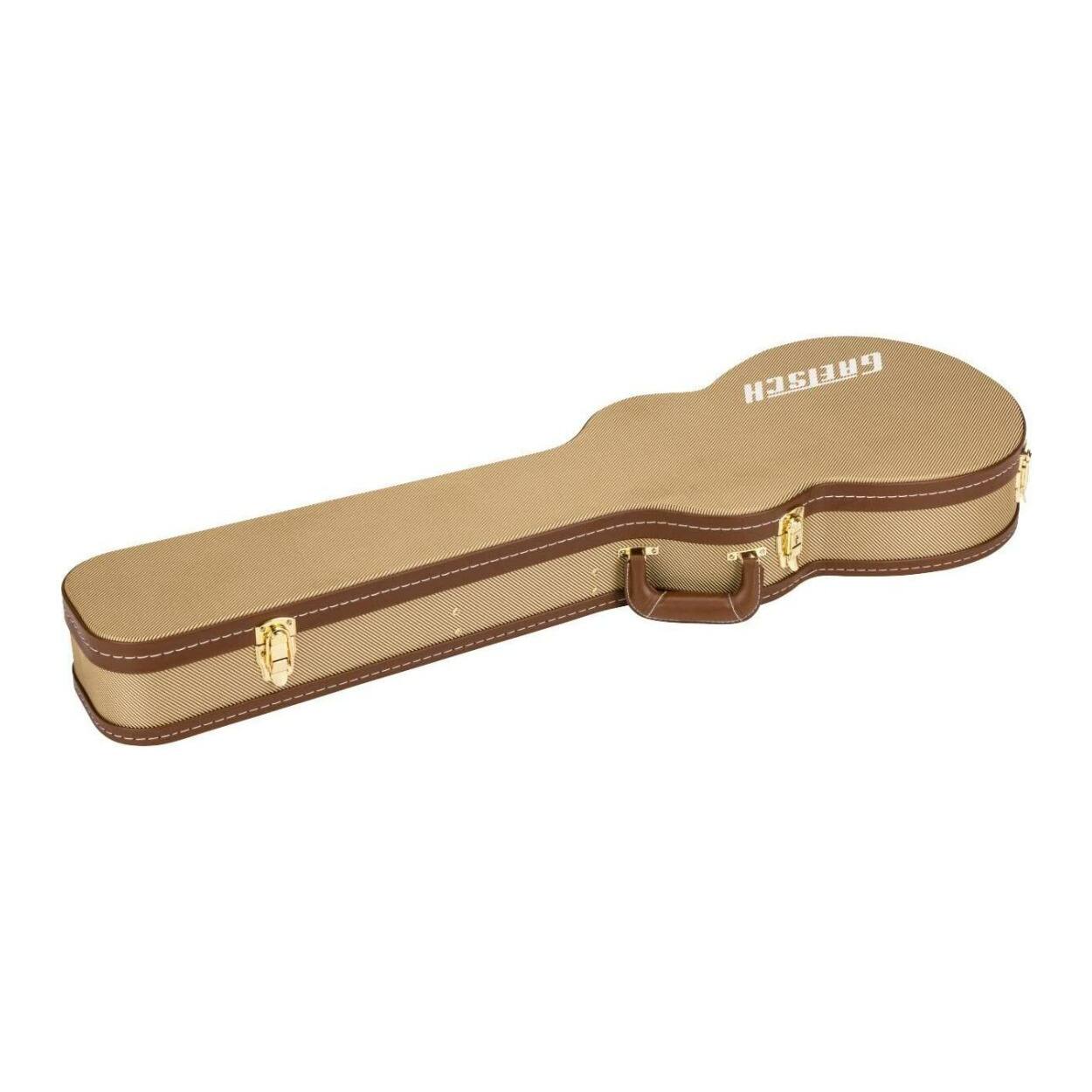 Back. Gretsch - Gretsch Bass Baritone Tweed Hardshell Case with Shoulder Strap with Gold Latches.