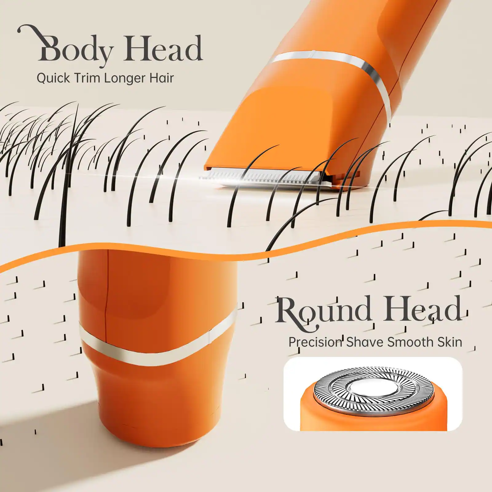 Body Head Quick Trim Longer Hair Round Head Precision Shave Smooth Skin