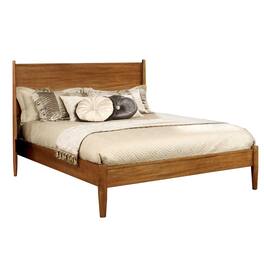 Manhattan Lane - Mid Century Modern Wood Queen Bed, Round Tapered Legs - Oak Brown