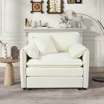 Front. Boyel Living - Modern Minimalist Beige Chenille Sofa with Side Storage Pockets 1-Seat - Beige.