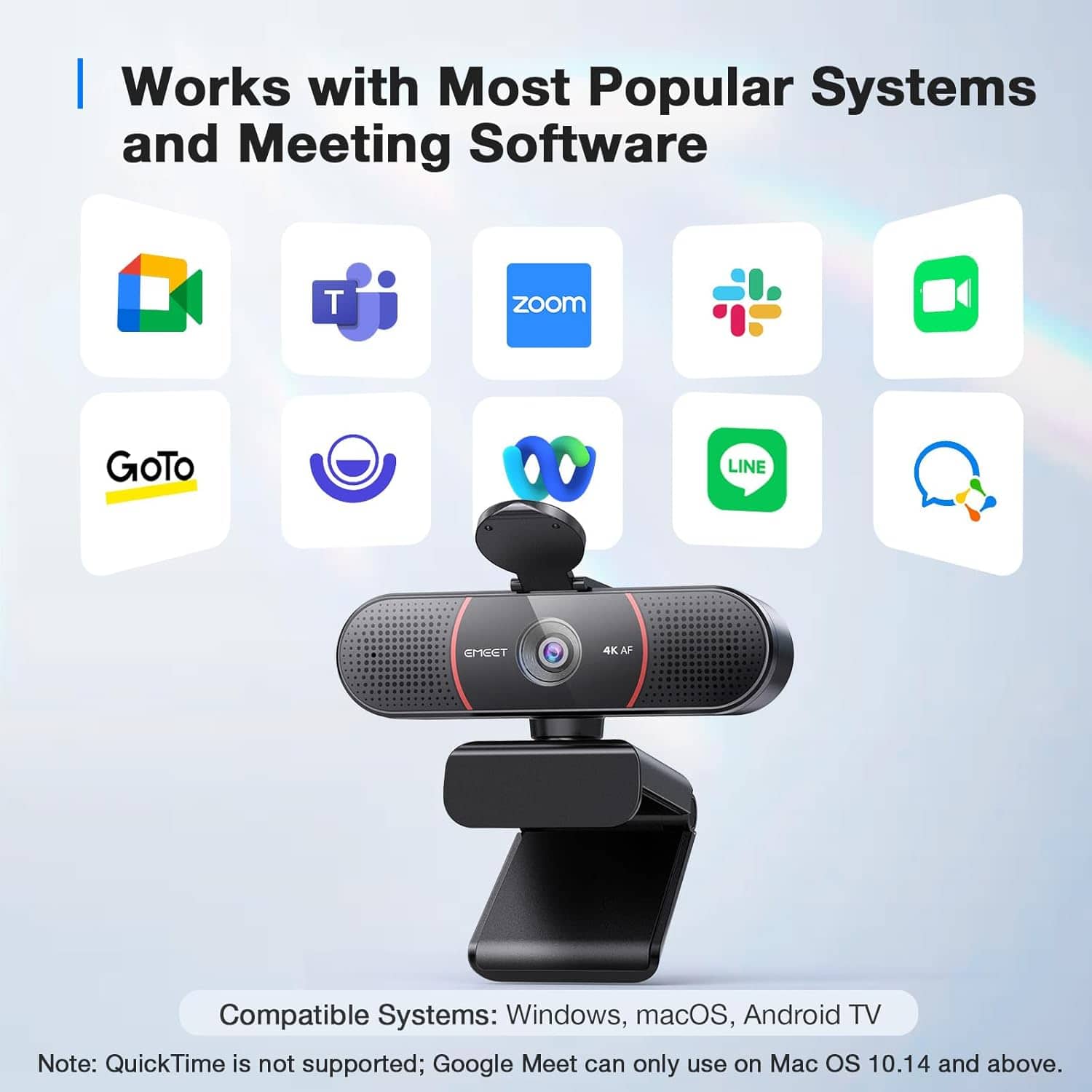 EMEET C960 4K Webcam with Tripod, 4K UHD Sony Sensor, 3 Adjustable