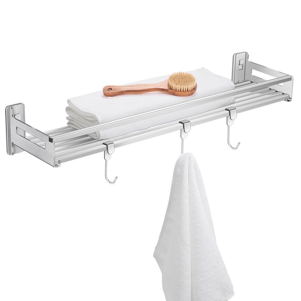 Alt View 3. Oumilen - 23.5 Inch Wall Mount Shelf, 304 Stainless Steel Shower Organizer with 3 Removable Hooks for Bathroom Kitchen - Silver.