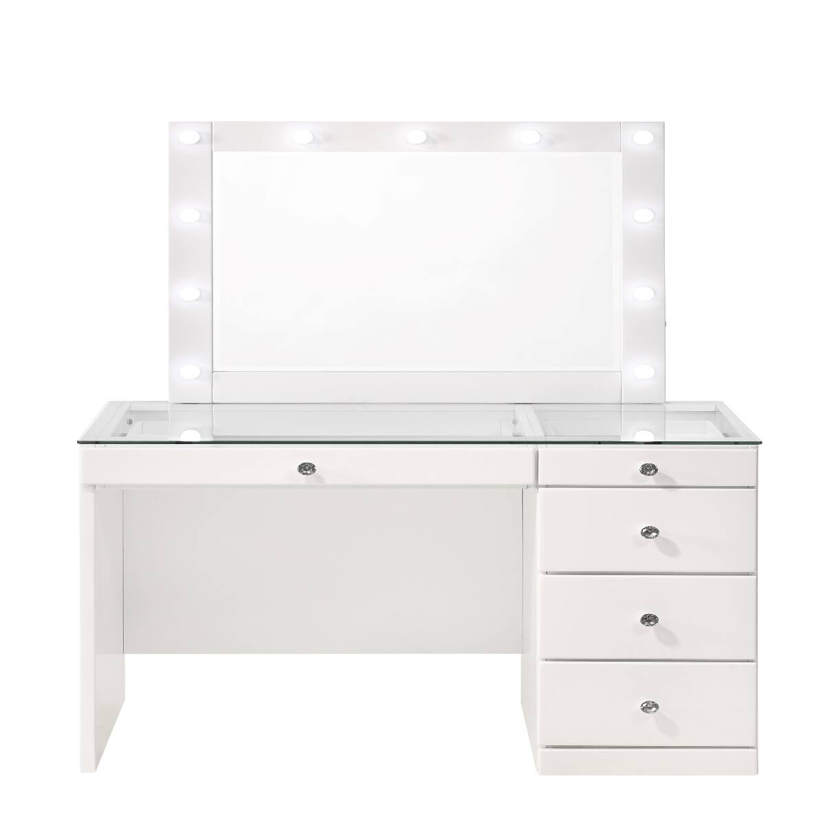 Alt View 1. Loheer - Loheer White Makeup Vanity Table with Glass Top and Five Drawers - White.