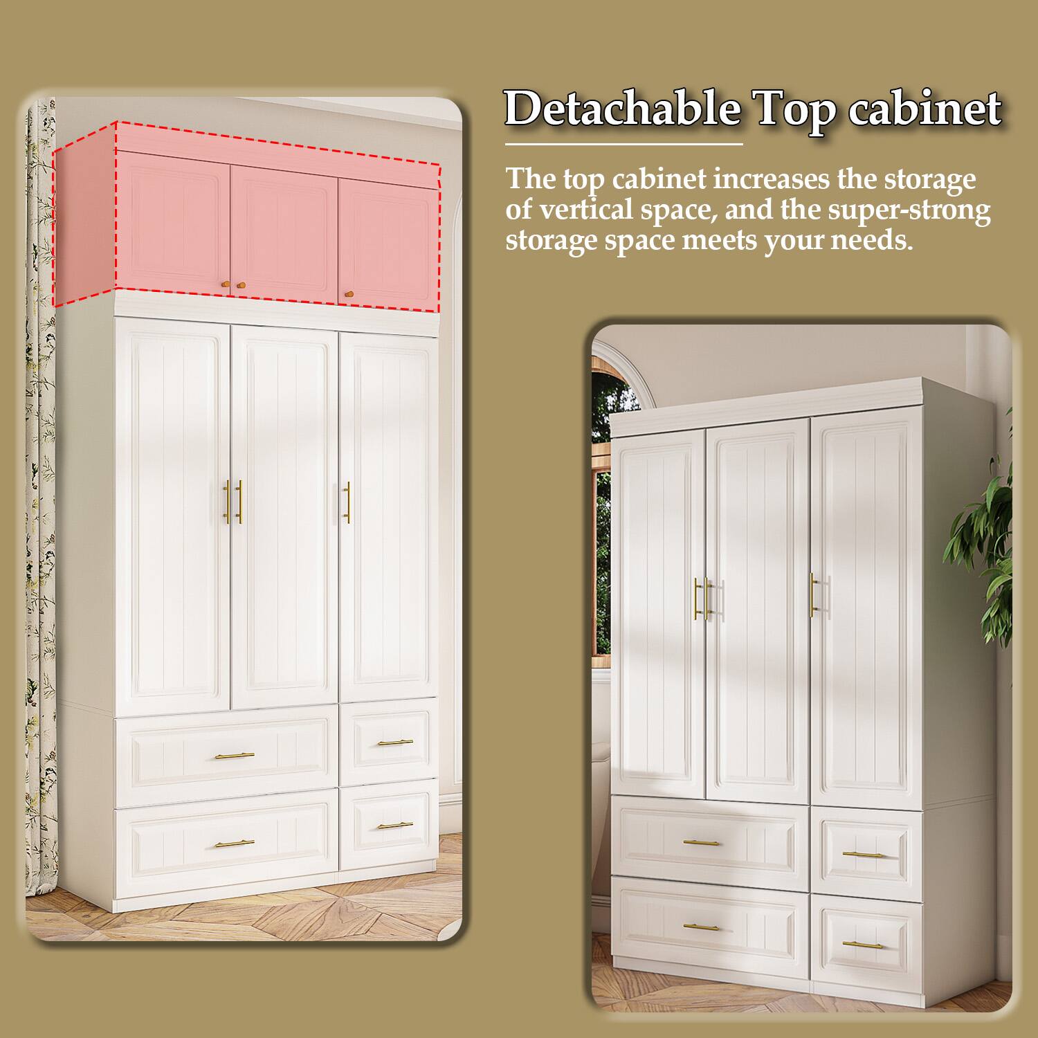 Detachable Top cabinet
The top cabinet increases the storage of vertical space, and the super-strong storage space meets your needs.