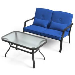 Boyel Living - Outdoor Loveseat Chair Set with Coffee Table and Seat Back Cushions 48-in L x 30-in W x 29-in H - Navy
