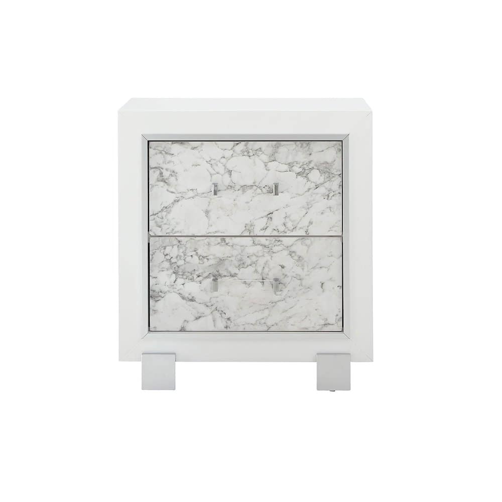 Global Furniture USA - Transitional Glam Santorini Nightstand, Metallic - White