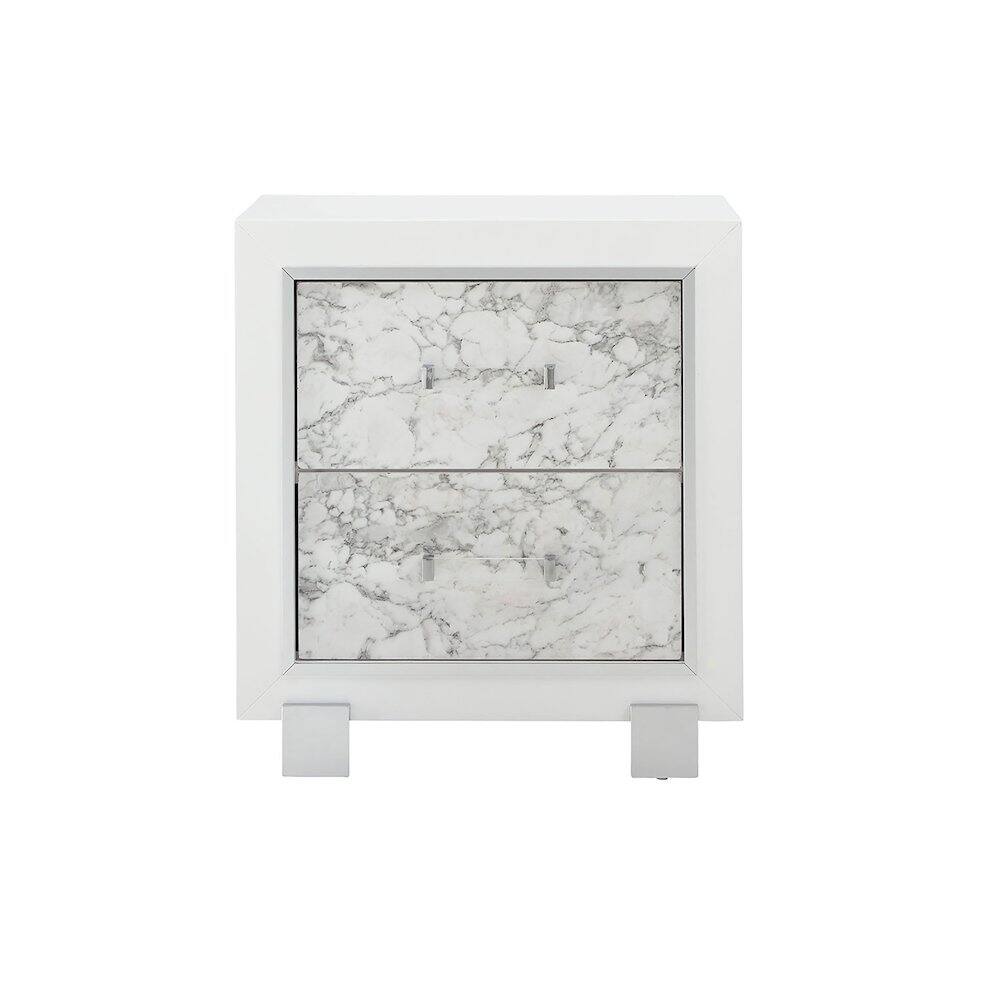Front. Global Furniture USA - Transitional Glam Santorini White Nightstand, Metallic White - White.
