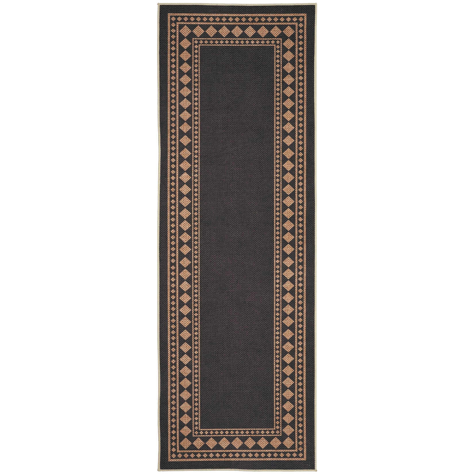Jojoka - Modern Geometric Border Area Rug Minimalist Machine Washable Non Slip Ultra Thin Low Pile Carpet for High Traffic Areas - Black Coffee