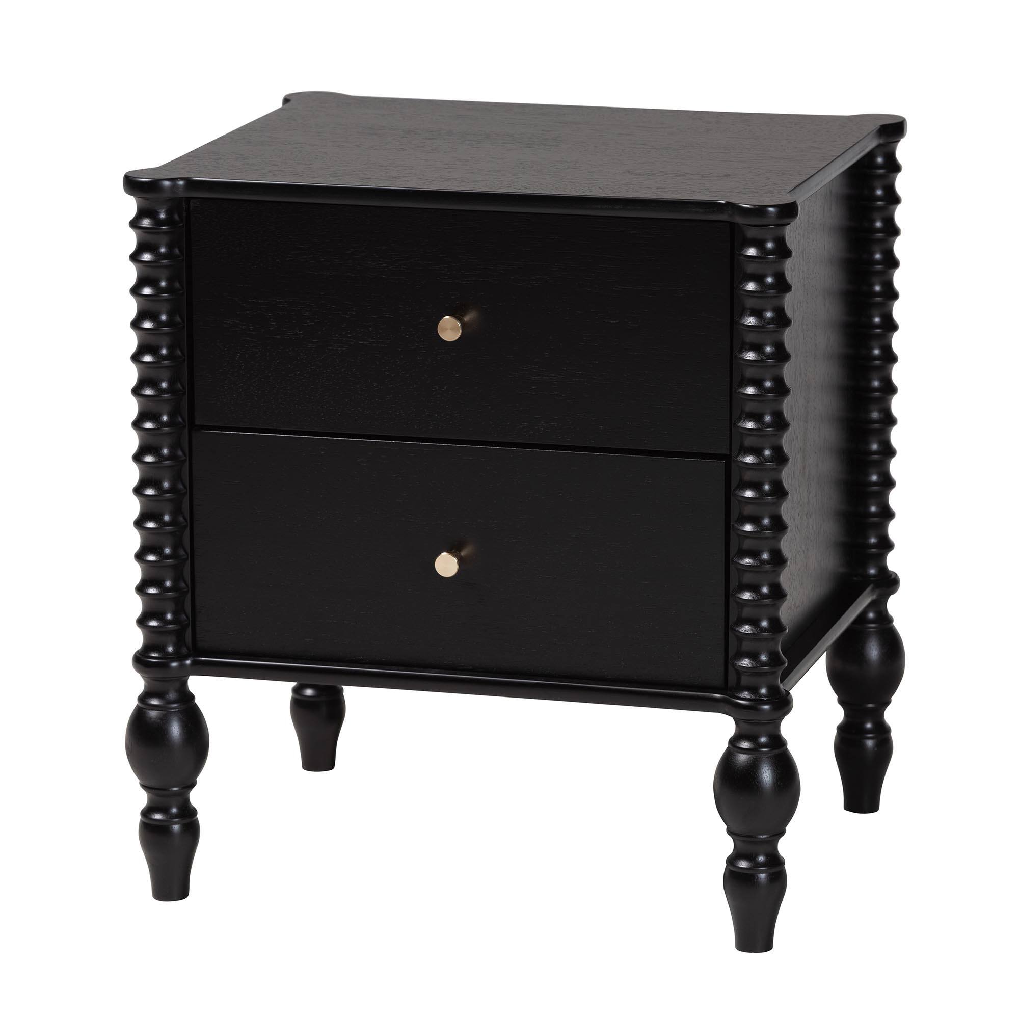 Back. Baxton Studio - Callison Spindle 4-Piece Bedroom Set - Platform Bed with Matching Dresser and 2-Drawer Nightstands, Full - Black.
