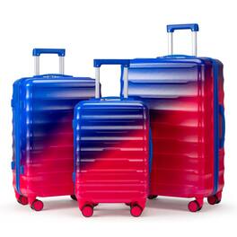 Winado - Carry on Luggage Set 20"/24"/28" 3 Piece PC+ABS Multicolor Hardshell Suitcase Set with TSA Lock & Spinner Wheels - Gradient Red & Dark Blue